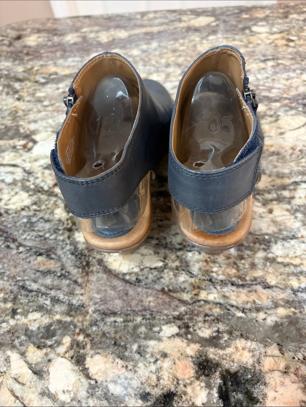 Earth Women's Navy Peep-Toe Leather Booties